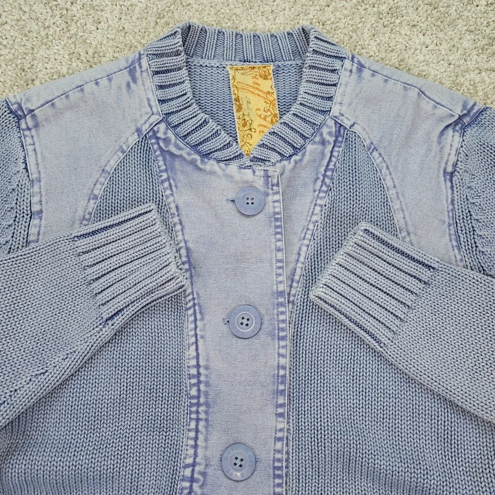 Buff Hewn Periwinkle Button Front Cardigan Sweater Knit Denim Womens Large‎
